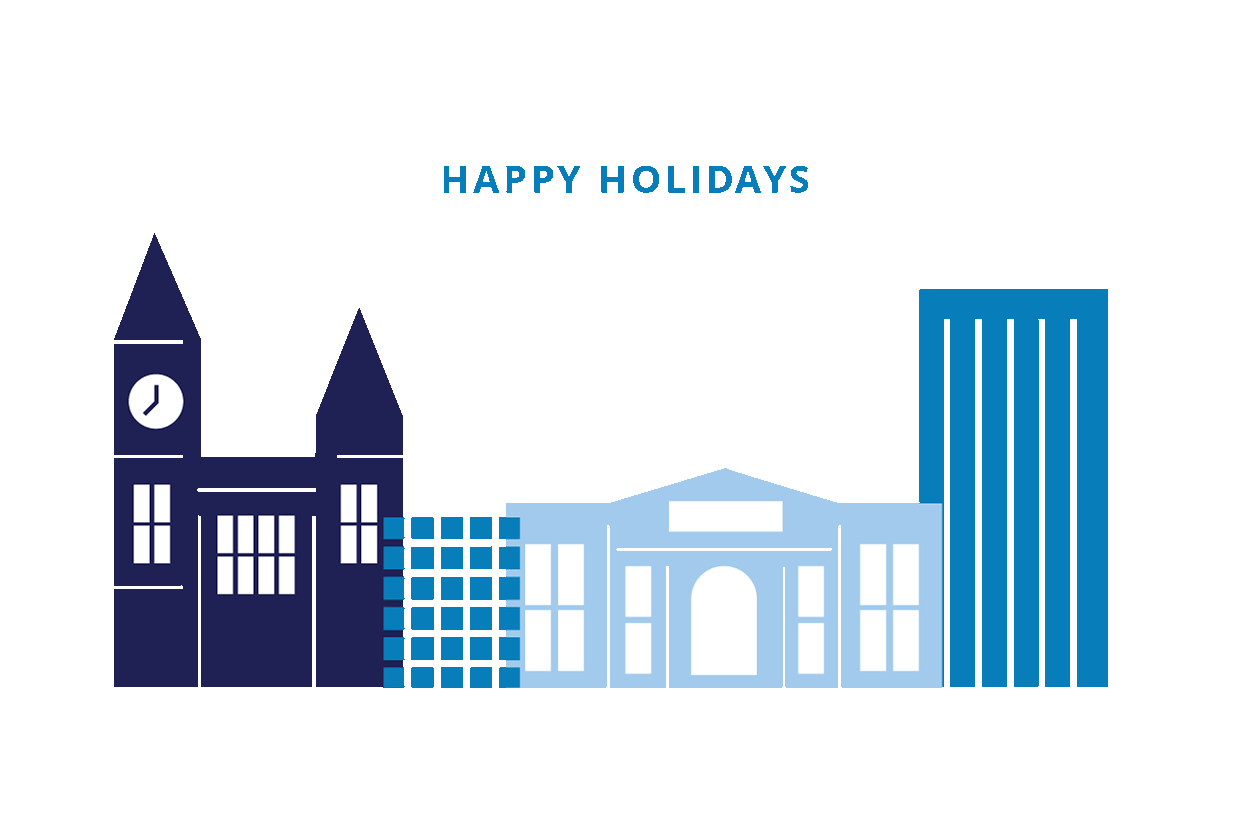 an animated graphic shows snow falling on the Emory campus