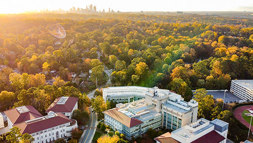 An aerial view of the Emory campus in fall