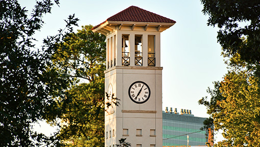 cox hall tower in golden light