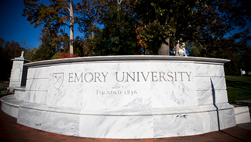white marble wall that says emory university